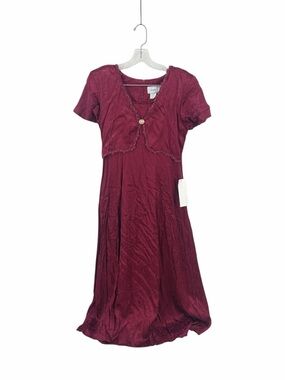 JOY’S Burgundy Short-Sleeve Midi Dress with Cropped Bolero